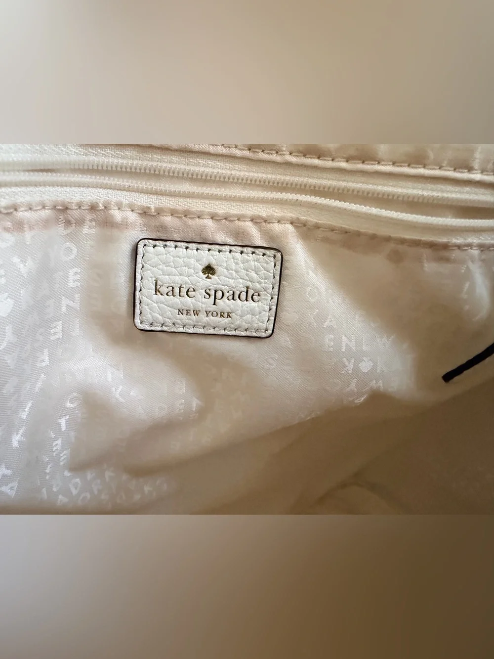 KATE SPADE New York White Pebbled Leather Tassel Tote Bag